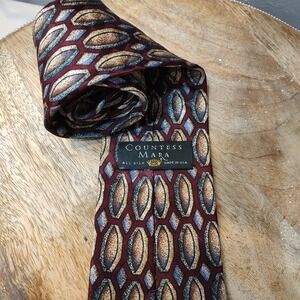 Countess Mara 100% Silk Tie Maroon Geometric Men's Designer Necktie Made in‎ USA